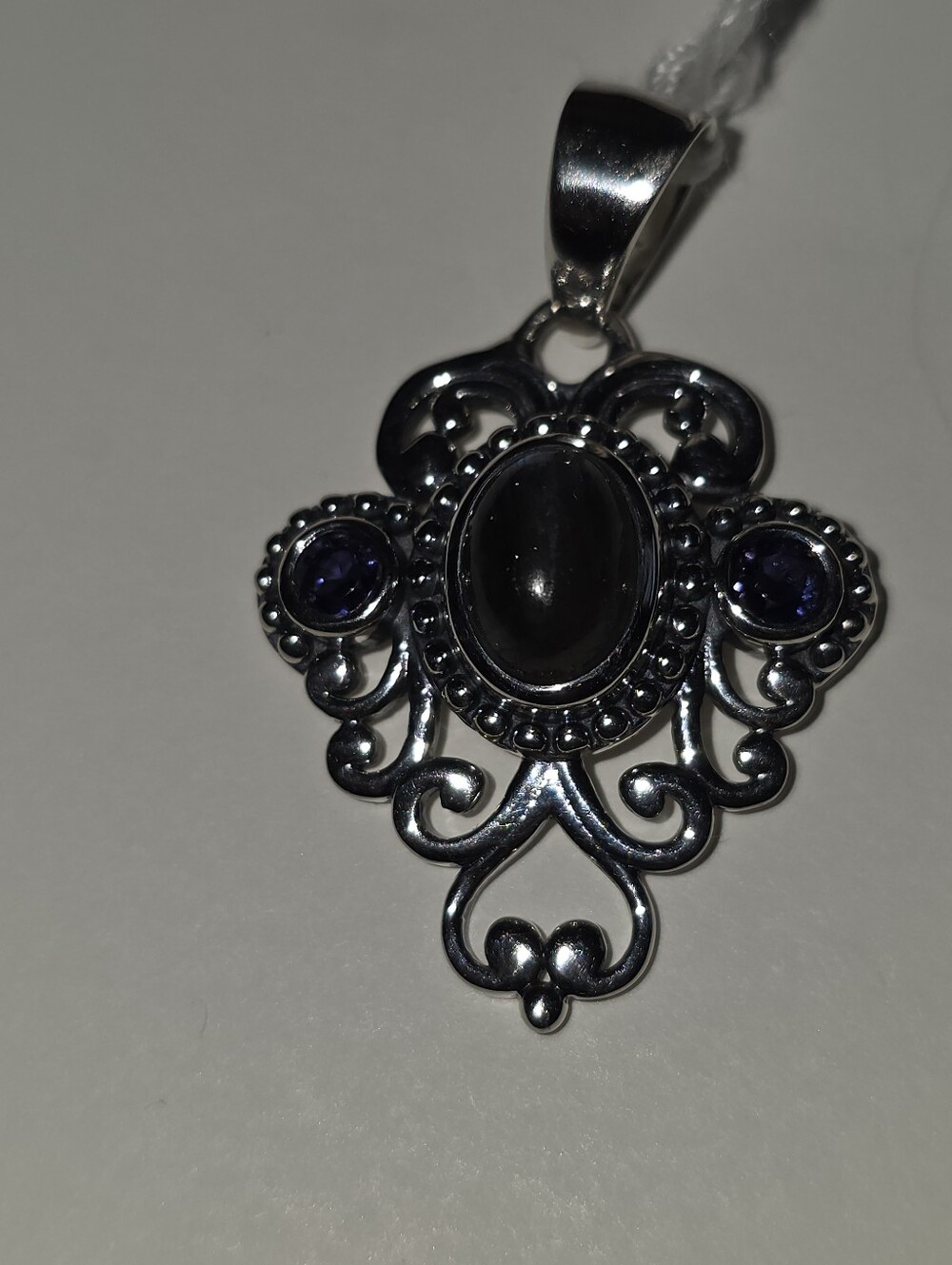 Sterling Silver 925 Iolite & Labradorite Filigree Pendant- Unbranded